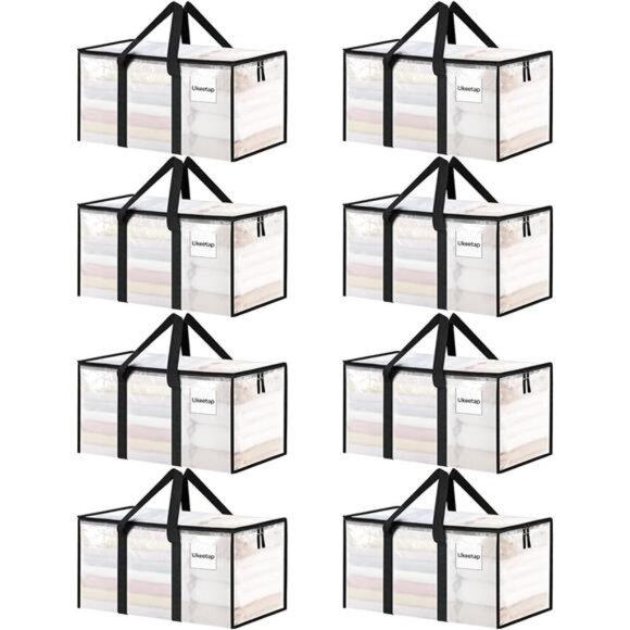 8 Pack Extra Large Heavy Duty Moving Bags, Clear Storage Bins with Lids, - Picture 1 of 8